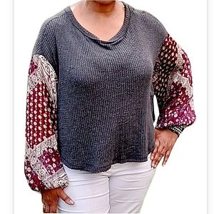 BALLOON Lantern Silky Sleeve Waffle Top NW